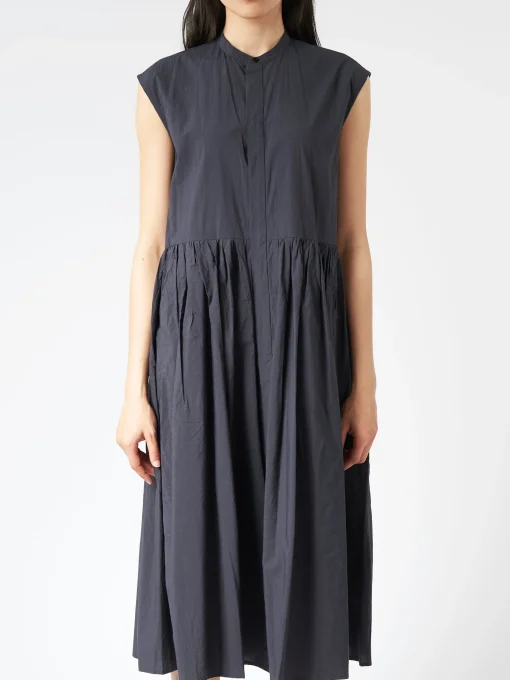 Clearance - Pleated Shirt Dress in Black Navy Women Dresses