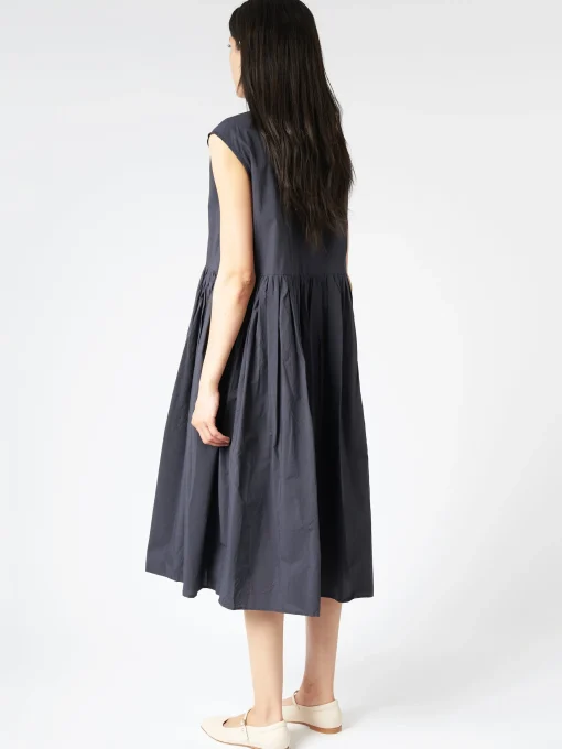 Clearance - Pleated Shirt Dress in Black Navy Women Dresses