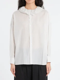 Discount - Ruffle Collar Baggy Shirt in Smoke White Women Tops & Blouses | Button-Ups
