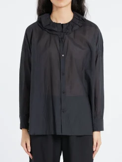 New - Ruffle Collar Baggy Shirt in Black Navy Women Tops & Blouses | Button-Ups