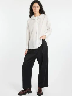 Discount - Ruffle Collar Baggy Shirt in Smoke White Women Tops & Blouses | Button-Ups