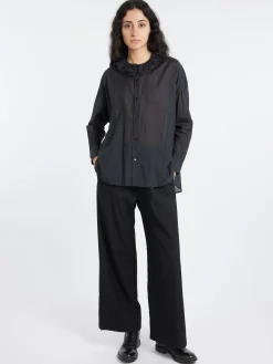 New - Ruffle Collar Baggy Shirt in Black Navy Women Tops & Blouses | Button-Ups