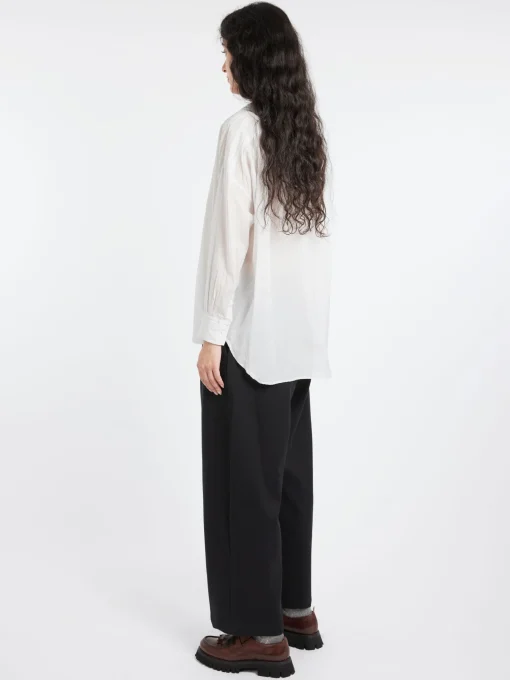Discount - Ruffle Collar Baggy Shirt in Smoke White Women Tops & Blouses | Button-Ups