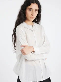 Discount - Ruffle Collar Baggy Shirt in Smoke White Women Tops & Blouses | Button-Ups
