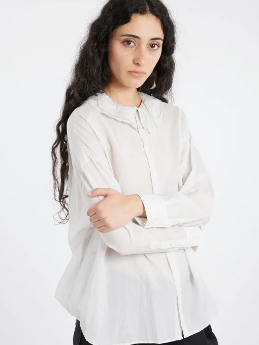Discount - Ruffle Collar Baggy Shirt in Smoke White Women Tops & Blouses | Button-Ups