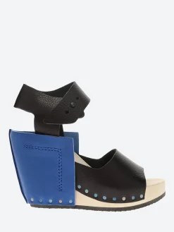 Sale - Wood Stand in Black and Cobalt Women Sandals | Heels