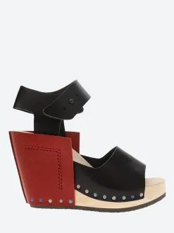 New - Wood Stand in Black and Red Women Sandals | Heels