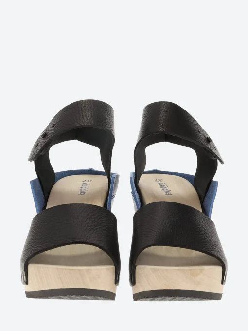 Sale - Wood Stand in Black and Cobalt Women Sandals | Heels