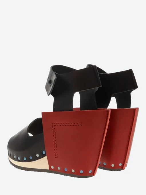 New - Wood Stand in Black and Red Women Sandals | Heels