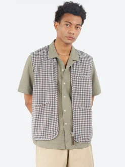 Clearance - Zip Gilet in Brown and Sky Gingham Outerwear