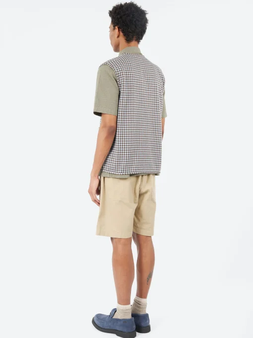 Clearance - Zip Gilet in Brown and Sky Gingham Outerwear