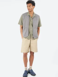 Clearance - Zip Gilet in Brown and Sky Gingham Outerwear