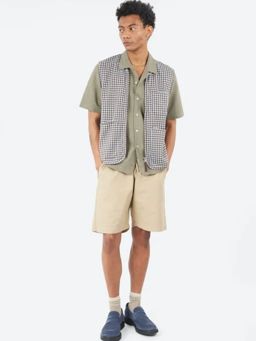 Clearance - Zip Gilet in Brown and Sky Gingham Outerwear