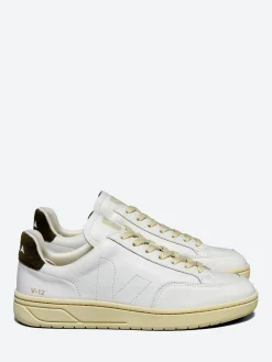 Hot - V-12 Stitch Leather in White and Khaki Sneakers