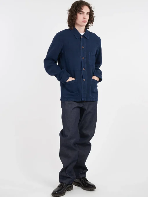 Outlet - 5C Short Workwear Jacket in Navy Linen Outerwear