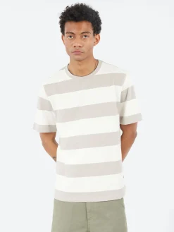 Online - Dean Stripe Textured T-Shirt in Clay and Ecru T-Shirts
