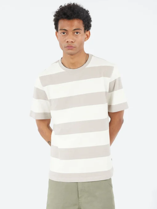 Online - Dean Stripe Textured T-Shirt in Clay and Ecru T-Shirts