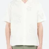 Clearance - Didcot Floral Embroidered Short Sleeve Shirt in Ecru and Pale Blue Button-Ups