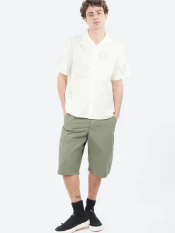 Clearance - Didcot Floral Embroidered Short Sleeve Shirt in Ecru and Pale Blue Button-Ups
