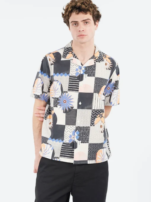 Sale - Didcot Grid Floral Short Sleeve Shirt in Black and Multi Button-Ups