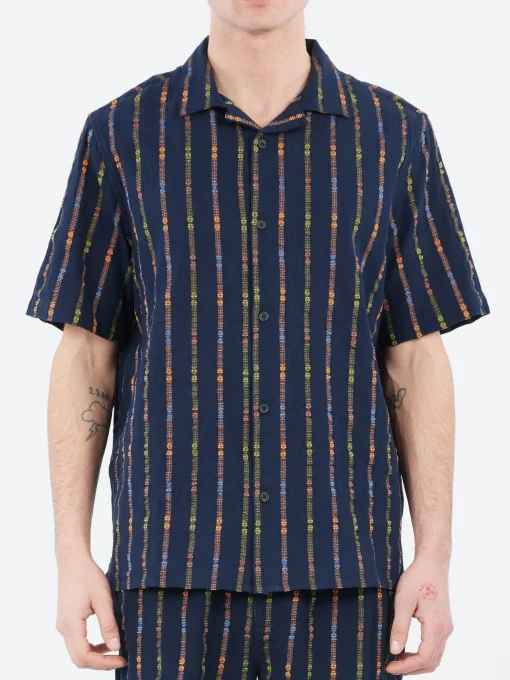 Hot - Didcot Short Sleeve Shirt in Navy and Orange Button-Ups