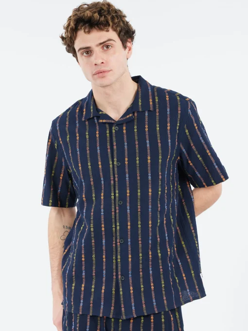 Hot - Didcot Short Sleeve Shirt in Navy and Orange Button-Ups