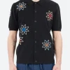 New - Tellaro Embroidered Knitted Cotton Polo in Black Polos