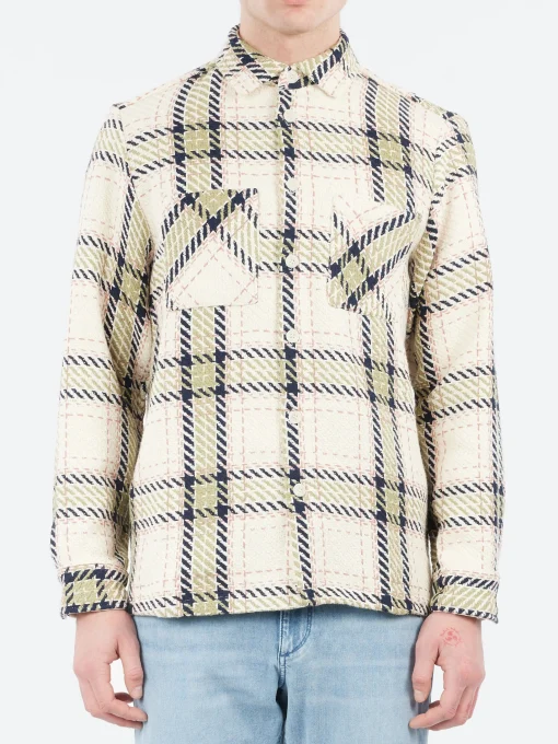 Clearance - Whiting Overshirt in Ecru and Sage Harp Check Outerwear