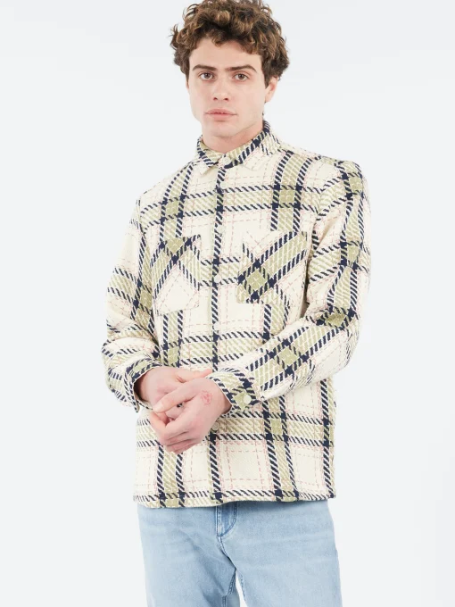 Clearance - Whiting Overshirt in Ecru and Sage Harp Check Outerwear