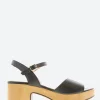 Sale - D-8802 Leather Wedge Sandal in Black Women Overalls & Jumpsuits | Sandals