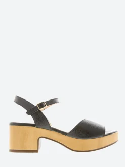 Sale - D-8802 Leather Wedge Sandal in Black Women Overalls & Jumpsuits | Sandals