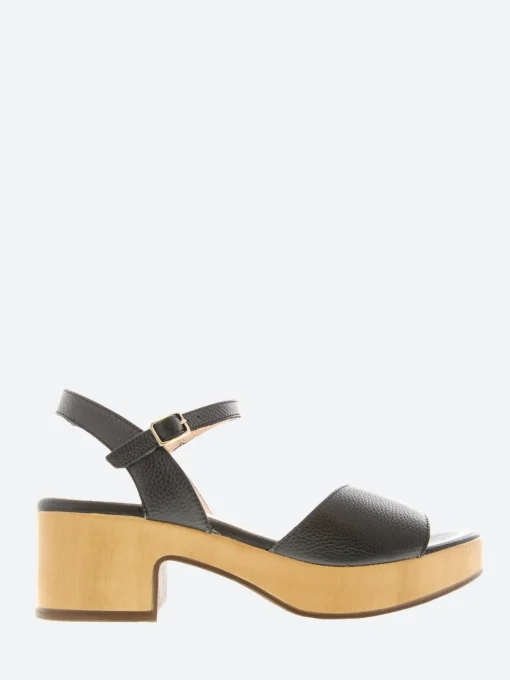 Sale - D-8802 Leather Wedge Sandal in Black Women Overalls & Jumpsuits | Sandals