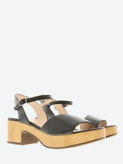 Sale - D-8802 Leather Wedge Sandal in Black Women Overalls & Jumpsuits | Sandals