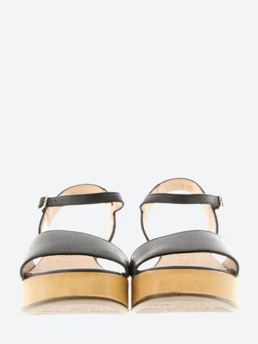 Sale - D-8802 Leather Wedge Sandal in Black Women Overalls & Jumpsuits | Sandals