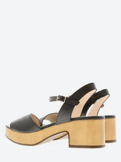 Sale - D-8802 Leather Wedge Sandal in Black Women Overalls & Jumpsuits | Sandals