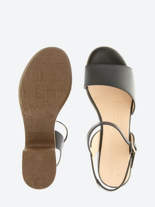Sale - D-8802 Leather Wedge Sandal in Black Women Overalls & Jumpsuits | Sandals