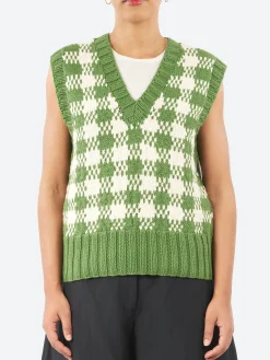 New YMC - Heidi Vest in Green and Ecru Women Tops & Blouses | Knitwear