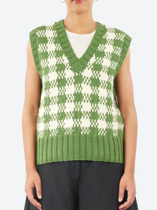New YMC - Heidi Vest in Green and Ecru Women Tops & Blouses | Knitwear