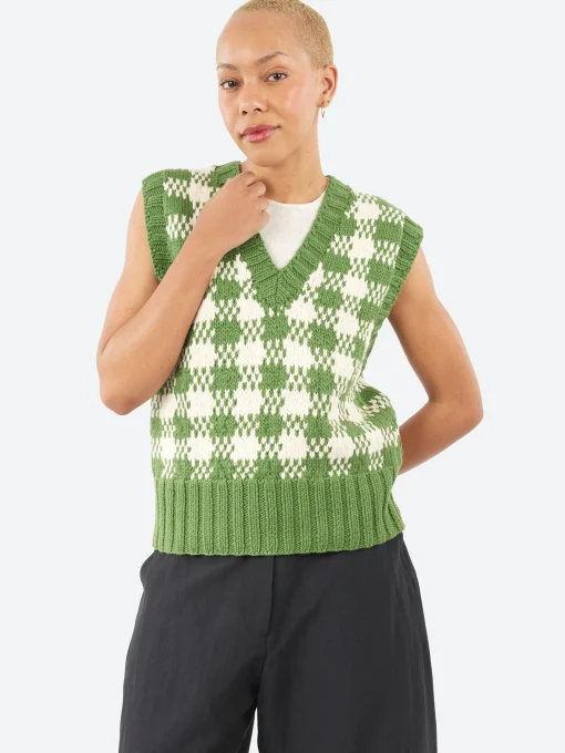 New YMC - Heidi Vest in Green and Ecru Women Tops & Blouses | Knitwear