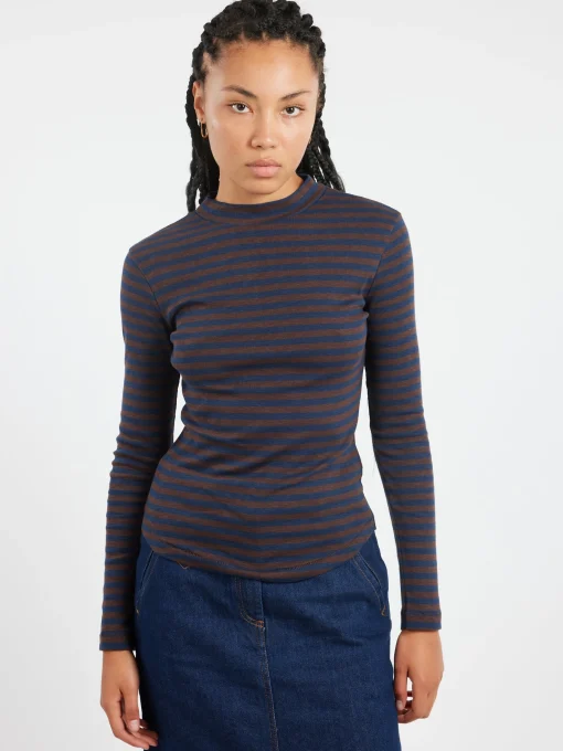 Clearance YMC - High Rain Top in Brown and Navy Women Tops & Blouses | T-Shirts